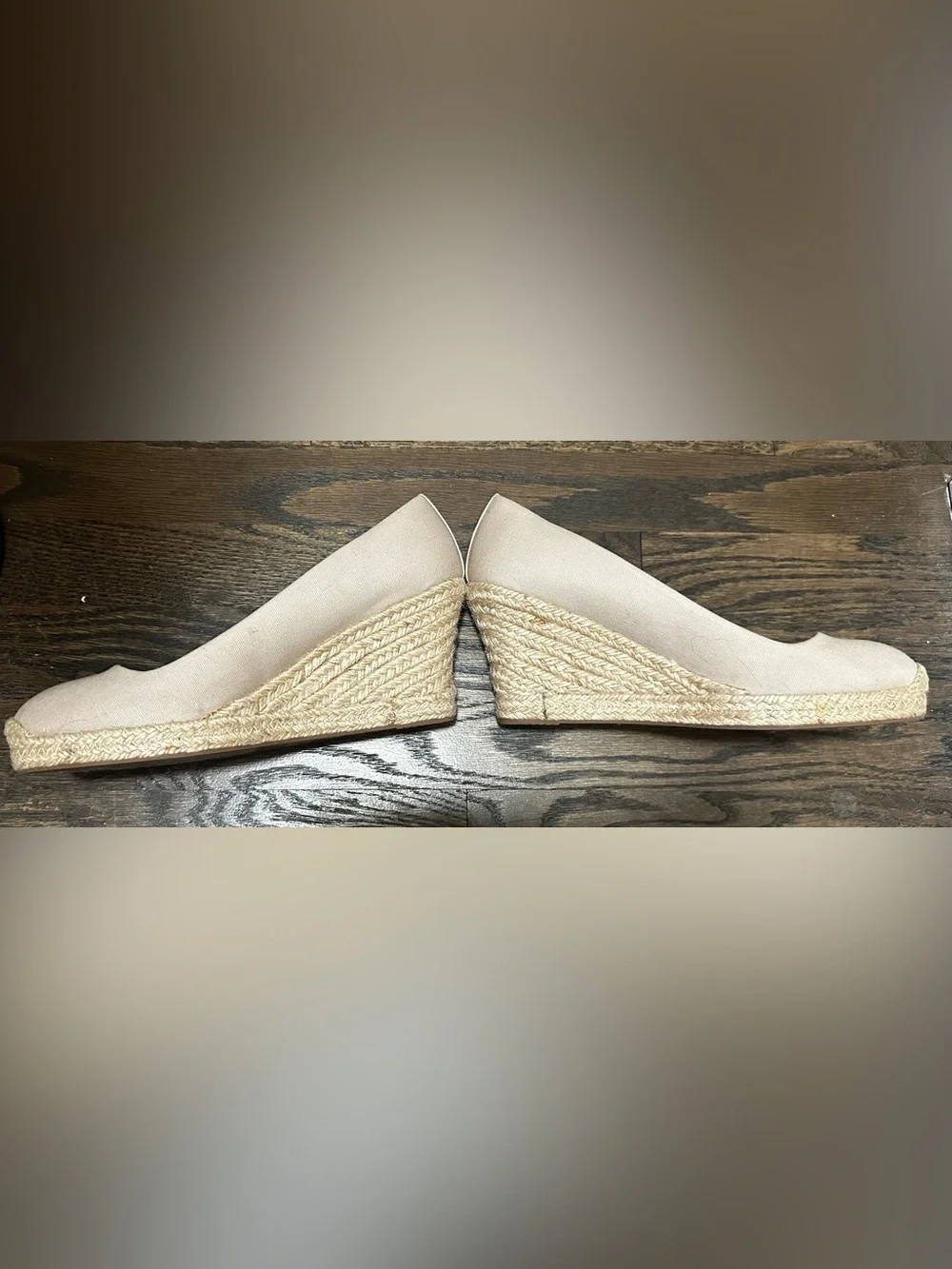 J. Crew Canvas Espadrille Pumps in Light Beige. Size 9. Bottoms Have Some Wear.
